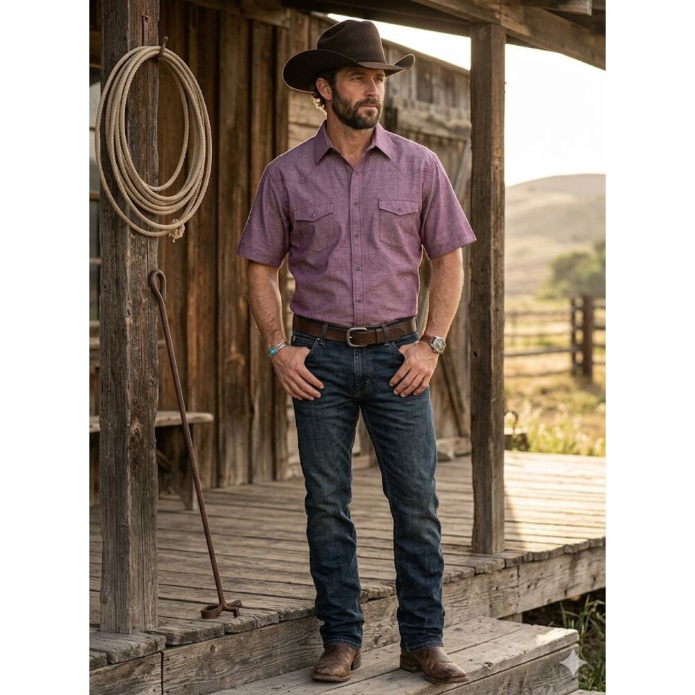 Men's Button Up Shirt Pointed Shoulder Yokes Western Country Cowboy Short Sleeve